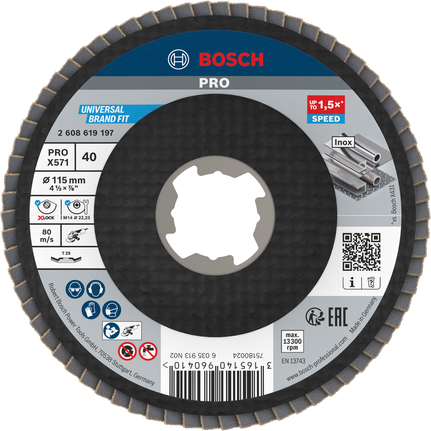 Disco de láminas Bosch PRO X571 angulado de 115 mm G40 X-Lock.