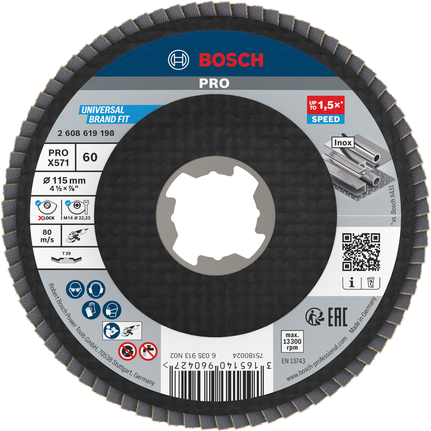 Disco de láminas Bosch PRO X571 angulado de 115 mm G60 X-Lock.