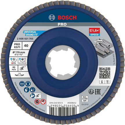 Disco de láminas Bosch PRO X571 de 115 mm G40 X-Lock para metal.