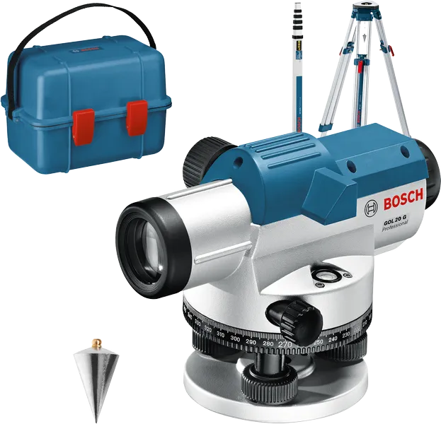 Nivel óptico Bosch GOL 20 G con trípode y estuche.