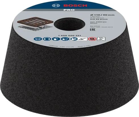 Muela de copa cónica metálica Bosch PRO G16 para desbaste de metal.