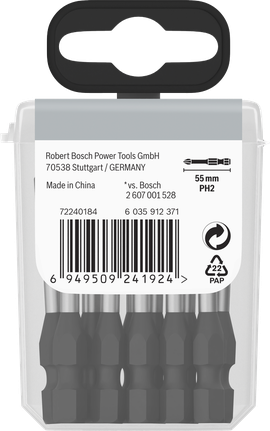 Paquete de puntas de impacto Phillips Bosch PH2 de 55 mm.