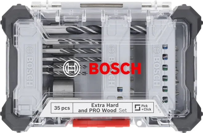 Juego de brocas para madera Bosch extra duras y PRO, 35 piezas.