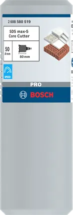 Broca de corona Bosch PRO SDS max-5 de 50 mm para perforación de mampostería.