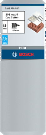 Broca de corona Bosch PRO SDS max-5 de 55 mm para perforación de mampostería.