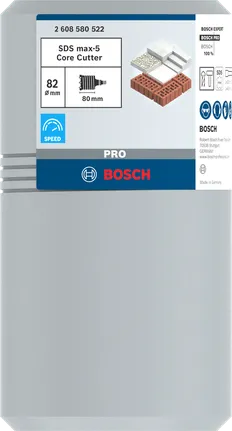 Broca de núcleo Bosch PRO SDS max-5 de 82 mm para mampostería.