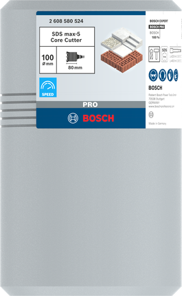 Broca de núcleo Bosch PRO SDS max-5 de 100 mm para mampostería.