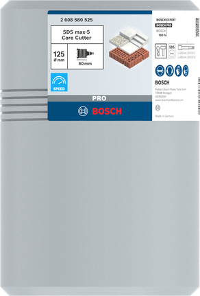 Broca de núcleo Bosch PRO SDS max-5 de 125 mm para mampostería.