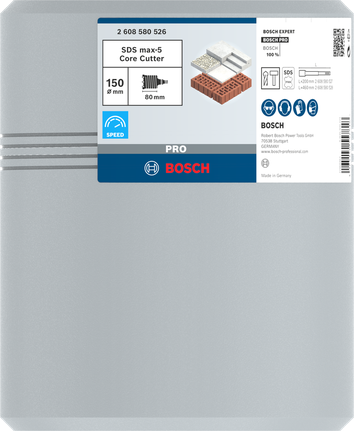 Broca de núcleo Bosch PRO SDS max-5 de 150 mm para mampostería.