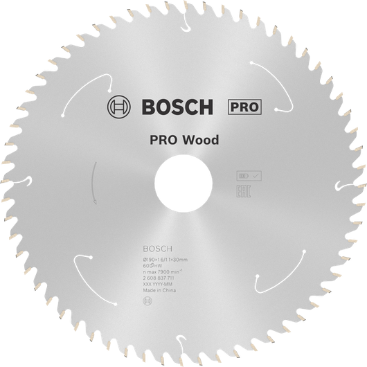 Hoja de sierra circular Bosch PRO Wood 190 mm T60 para sierras inalámbricas.