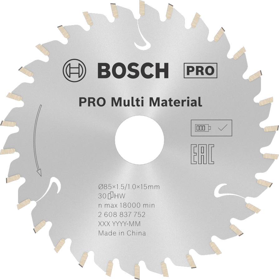 Hoja de sierra circular inalámbrica Bosch PRO Multi Material de 85 mm.