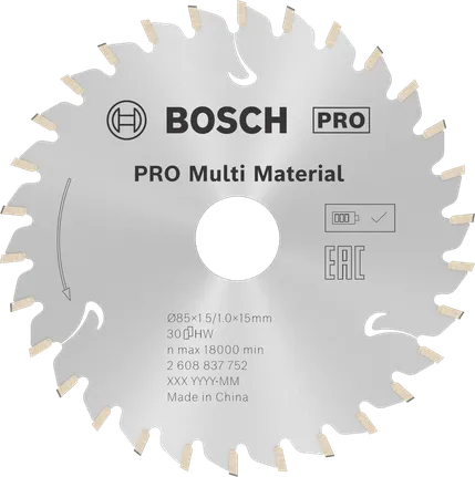 Hoja de sierra circular inalámbrica Bosch PRO Multi Material de 85 mm.