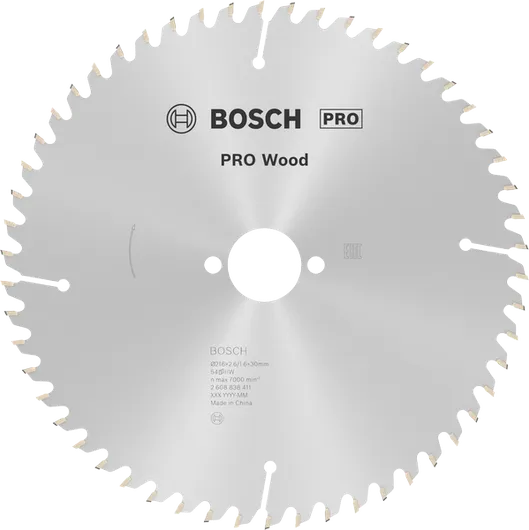 Hoja de sierra circular para madera Bosch PRO de 216 mm para un corte preciso de la madera.