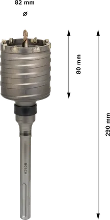 Cortadora de núcleo Bosch PRO SDS max-5 de 82 mm con 8 cuchillas.