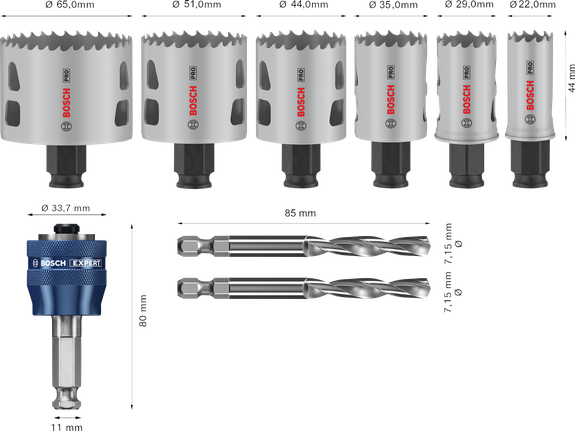 Juego de sierras de corona Bosch PRO Multi Material PC Plus, 9 piezas.