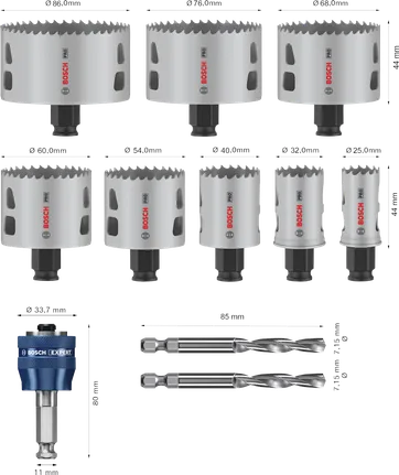 Juego de sierras de corona Bosch PRO Multi Material PC Plus, 11 piezas.
