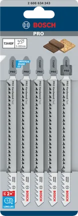 Paquete de 5 hojas de sierra de calar Bosch PRO Hardwood fast T344DF.
