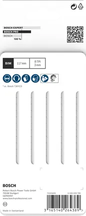 Juego de hojas para sierra de calar Bosch PRO Hardwood Clean T301CDF, 117 mm.