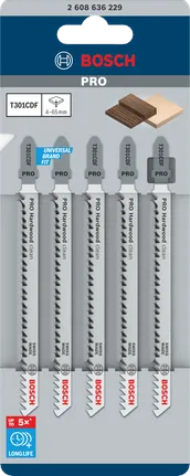 Paquete de 5 hojas de sierra de calar Bosch PRO Hardwood Clean T301CDF.
