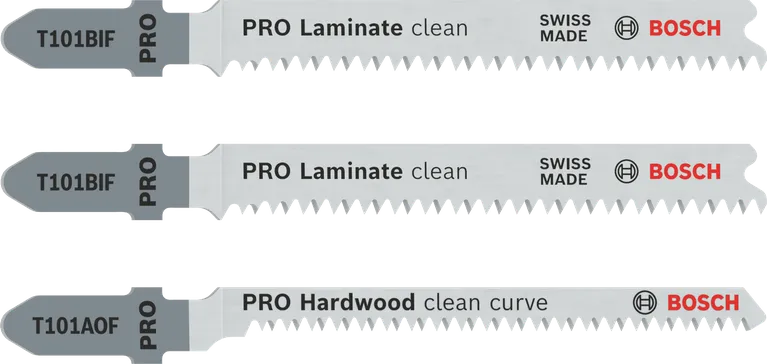 Juego de hojas de sierra de calar con vástago en Bosch PRO Laminate, 3 piezas.