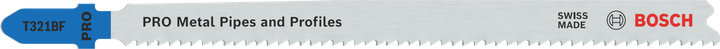 Hoja de sierra de calar Bosch T321BF para tubos metálicos, dientes ondulados.