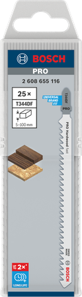 Paquete de 25 hojas de sierra de calar Bosch PRO Hardwood fast T344DF.