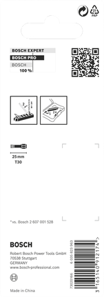 Paquete de 8 puntas Bosch PRO Torx T30 de 25 mm.