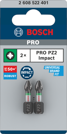 Puntas de impacto Bosch PRO Pozidriv PZ2 de 25 mm, paquete de 2.