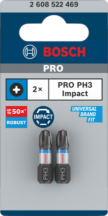 Puntas de impacto Bosch PRO Phillips PH3 de 25 mm, 2 unidades.