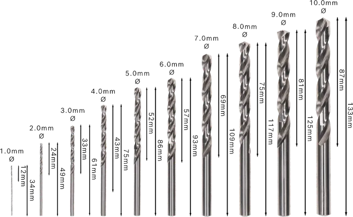 Juego de brocas helicoidales Bosch PRO Metal HSS-G, 10 tamaños.