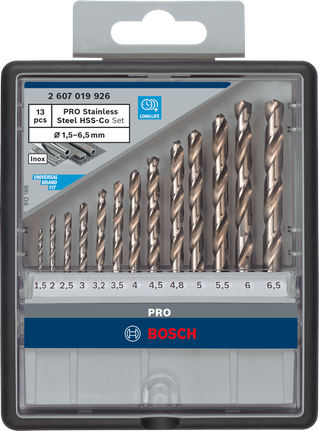 Juego de brocas HSS-Co de acero inoxidable Bosch PRO, 13 piezas.