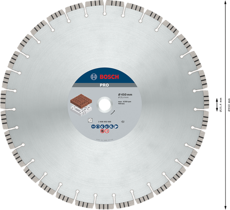 Disco de diamante abrasivo Bosch PRO 450 mm para corte de ladrillo.