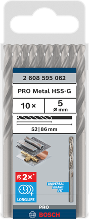 Paquete de brocas helicoidales Bosch PRO Metal HSS-G de 5 mm.
