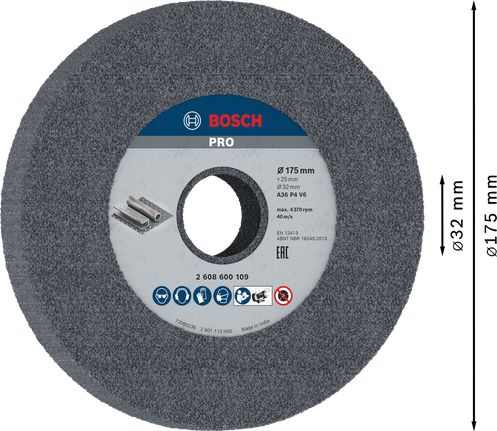 Muela abrasiva para metal Bosch PRO 175 x 25 x 32 mm G36.