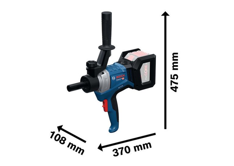 Mecanismo agitador Bosch GRW 18V-120 con dimensiones.
