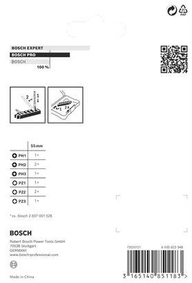 Juego de puntas de destornillador de impacto Bosch PRO, 8 piezas, 55 mm.