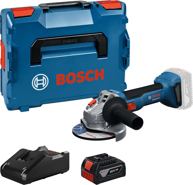 Amoladora angular Bosch GWS 18V-8 con batería y cargador.
