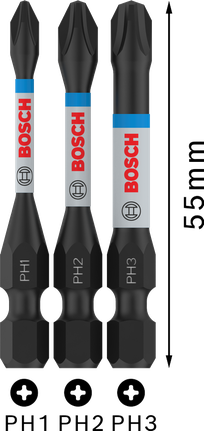 Juego de brocas de impacto Bosch PRO PH PH1 PH2 PH3 de 55 mm.