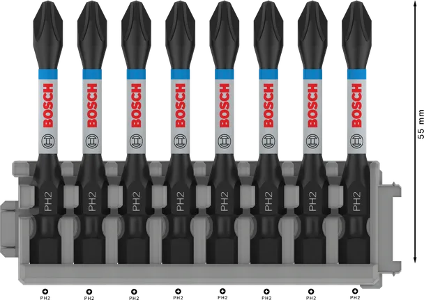 Juego de puntas de impacto Bosch PRO Phillips PH2 de 55 mm, 8 piezas.
