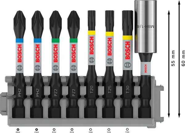 Juego de impacto Bosch PRO de 8 piezas con portapuntas.