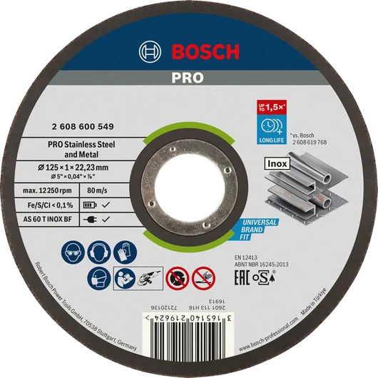 Disco de corte Bosch PRO para acero inoxidable y metal de 125 mm.