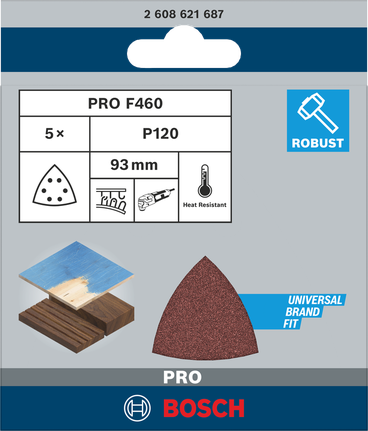 Hoja de lija Bosch PRO F460 93×93 mm.