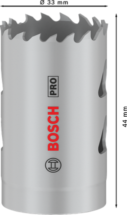 Sierra de corona multimaterial Bosch PRO de 33 mm para cortes versátiles.