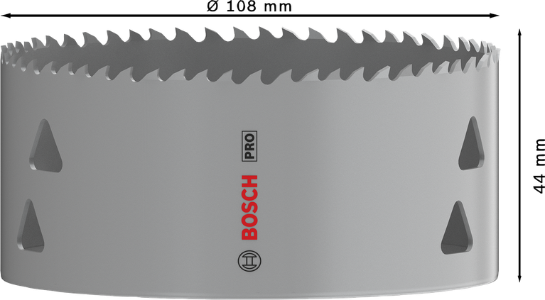 Sierra de corona multimaterial Bosch PRO de 108 mm para cortes versátiles.