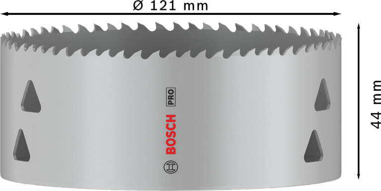 Sierra de corona multimaterial Bosch PRO de 121 mm para cortes versátiles.