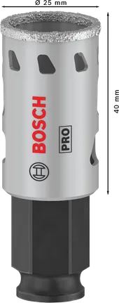 Sierra de corona Bosch PRO Tile PC Plus de 25 mm para cortar azulejos.