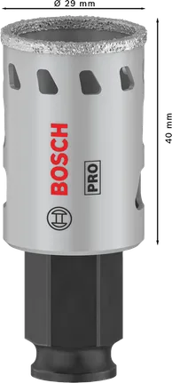Sierra de corona Bosch PRO Tile PC Plus de 29 mm para taladrar baldosas.