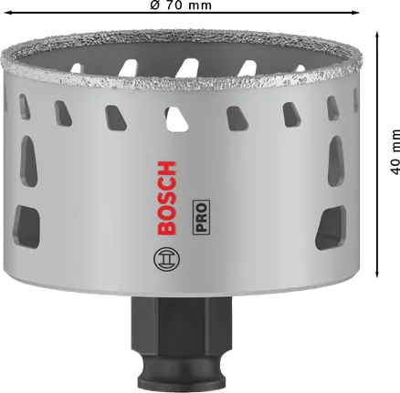 Sierra de corona Bosch PRO Tile PC Plus de 70 mm para un corte preciso de baldosas.
