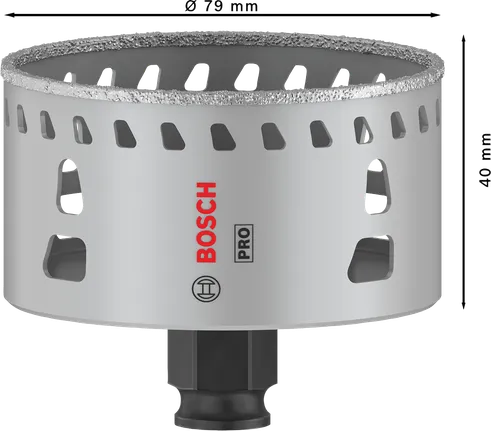 Sierra de corona Bosch PRO Tile PC Plus de 79 mm para un corte preciso de baldosas.