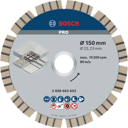Disco de diamante para hormigón Bosch PRO, 150 mm para cortar hormigón.
